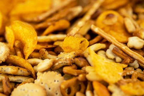 Portion of mixed Snacks (detailed close up shot, selective focus)