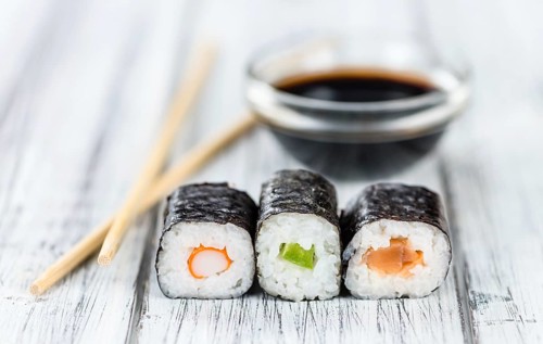 Some fresh made Sushi (detailed close-up shot, selective focus)