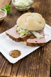 Homemade Meat Loaf on vintage background (selective focus, close-up shot)