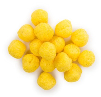 Cheese Balls isolated on white background (selective focus, close-up shot)