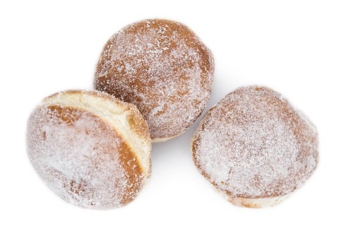 Portion of Berliner Doughnuts isolated on white background (selective focus)
