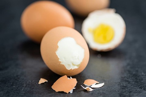 Portion of bolied Eggs (selective focus) as close-up shot