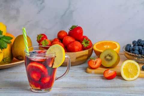 Sangria, red wine with fresh fruit and berries