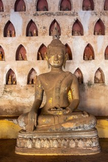 Buddha image, Wat Si Saket or Sisaket Temple, Vientiane, Laos, Asia