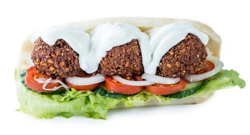Falafel Sandwich (close-up shot) isolated on white background