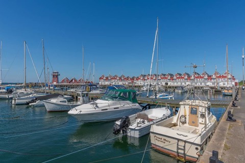 Bagenkop harbour, Langeland island, Funen, marina, holiday homes, lighthouse, Danish South Sea,