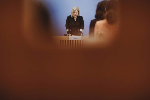 Nancy Faeser (SPD), Federal Minister of the Interior and Home Affairs, during a minute's silence