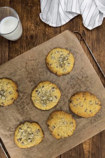 Chocolate Chip Cookies on an old wooden table (selective focus)