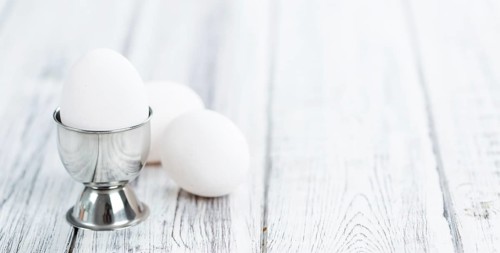 Portion of bolied Eggs (selective focus) as close-up shot