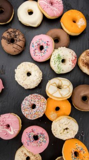 Some fresh made Donuts (view from above, close-up shot)