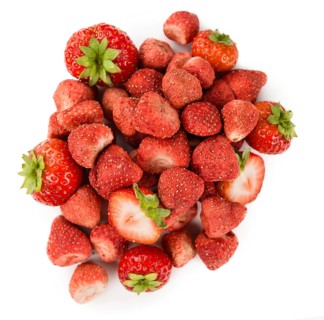 Portion of Dried Strawberries as detailed close-up shot isolated on white background