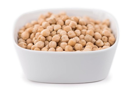 Chickpeas isolated on white background, selective focus, close-up shot