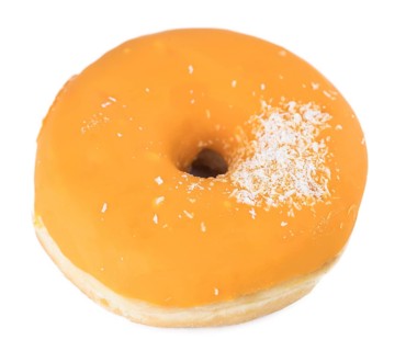 Some fresh made Donuts isolated on white background (close-up shot)