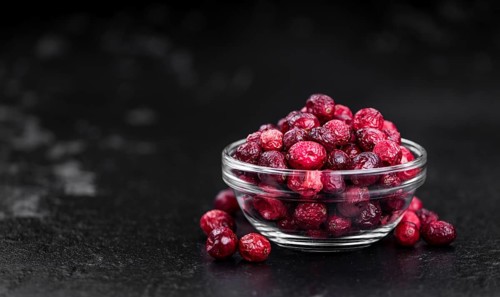 Portion of healthy Dried Cranberries (selective focus, close-up shot)