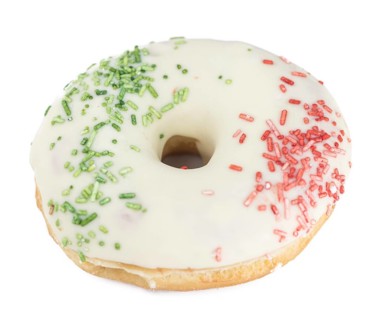 Fresh made Donuts isolated on white background (selective focus)