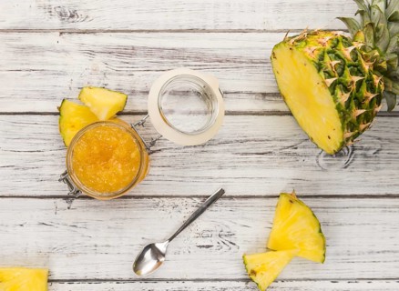 Some homemade Pineapple Jam as detailed close-up shot, selective focus