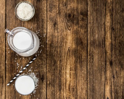 Portion of Rice Milk as detailed close-up shot, selective focus