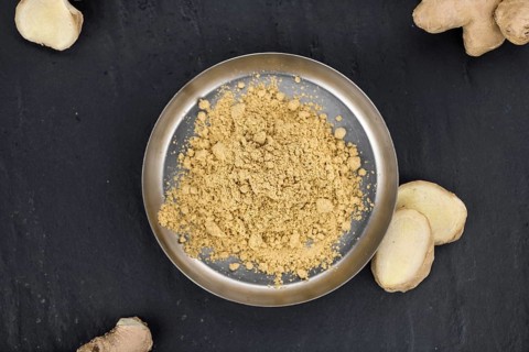 Some healthy Ginger Powder (selective focus, close-up shot)