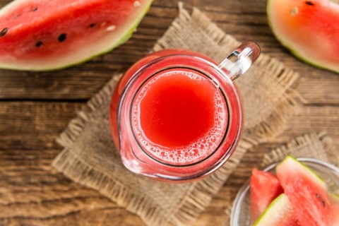 Watermelon Smoothie on a vintage background as detailed close-up shot (selective focus)