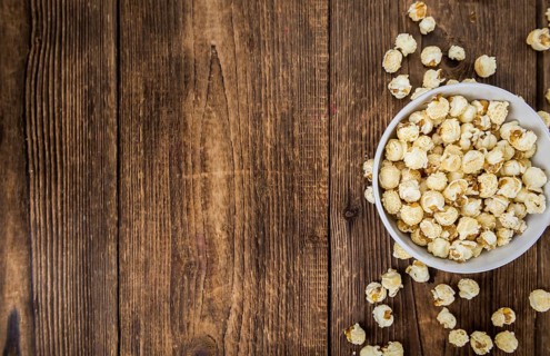 Some homemade Popcorn as detailed close-up shot, selective focus
