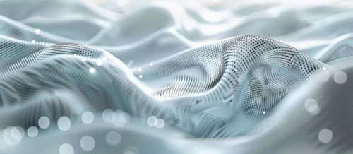 Abstract image of fabric-like waves with dotted textures and soft light reflections, AI generated