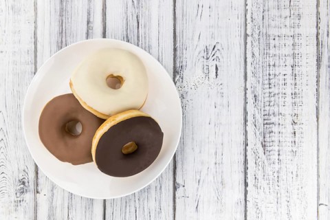 Some fresh made Donuts (view from above, close-up shot)