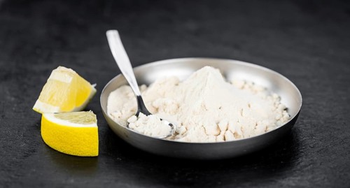 Some healthy Lemon powder (selective focus, close-up shot)