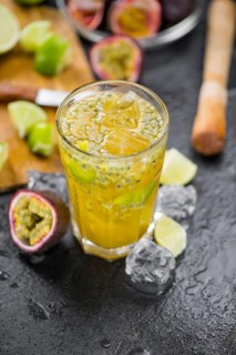 Portion of Jorge Amado Cocktail as detailed close-up shot, selective focus