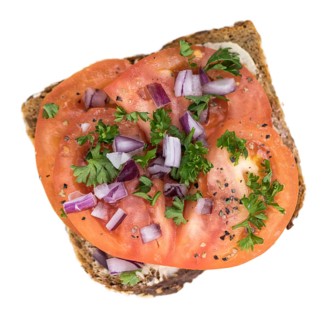 Portion of Tomato Sandwich isolated on white background (selective focus)