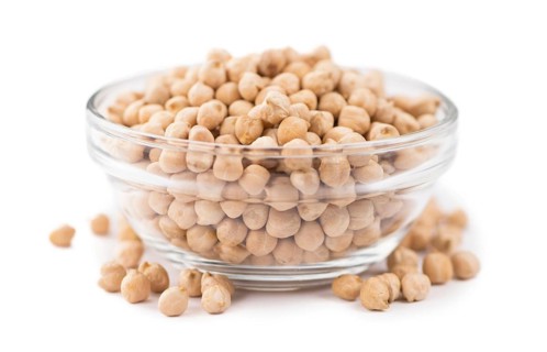 Chickpeas isolated on white background, selective focus, close-up shot