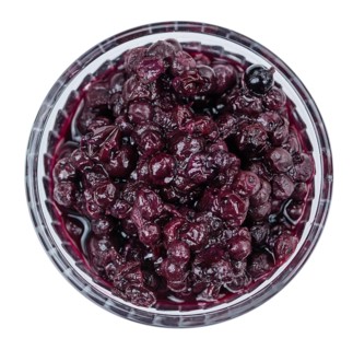 Canned Blueberries isolated on white background, selective focus, close-up shot