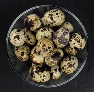 Quail Eggs (fresh) as detailed close-up shot, selective focus)