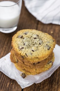 Portion of Chocolate Chip Cookies as detailed close-up shot, selective focus