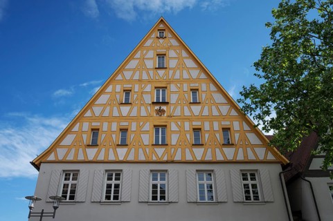 Historic half-timbered gable of a residential building, Schwabach, Middle Franconia, Bavaria,