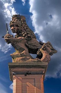 Lion figure, 1717, with orb and crown, Heidelberg, Baden-Württemberg, Germany, Europe