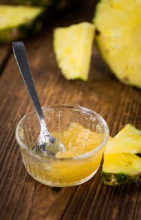 Some homemade Pineapple Jam as detailed close-up shot, selective focus