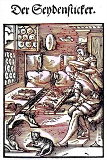 Der Seydensticker, Seidensticker, woodcut from the, Das Staendebuch, a famous series of woodcuts of