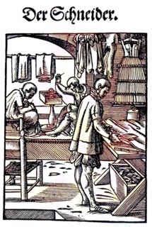 The Tailor, woodcut from the, Das Staendebuch, a famous series of woodcuts of the craft of Amman,