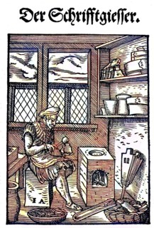 Der Schriftgiesser, Schriftgiesserei, Schriftgiesser, woodcut from the, Das Staendebuch, a famous