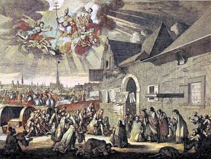 After Emperor Joseph I fled from his equipage, he kneels in front of the saintissimum, Joseph I, 26