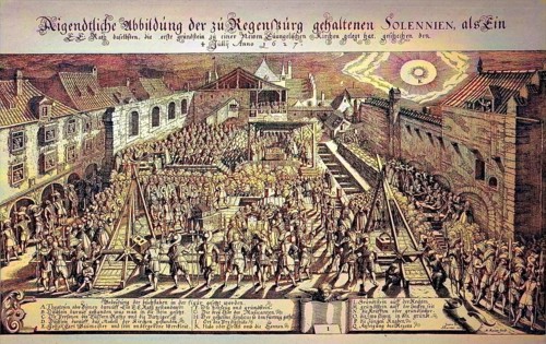 Laying of the foundation stone for a new Protestant church in Regensburg, celebration for the