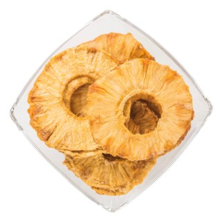 Fresh made Dried Pineapple Rings isolated on white background, close-up shot