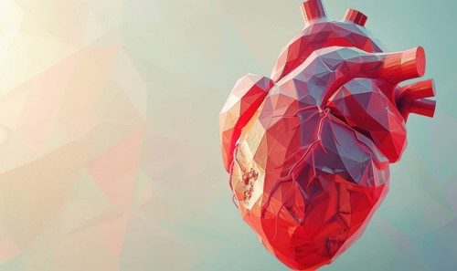 Low poly style illustration of a human heart on blue background AI generated