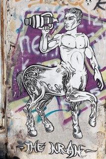 Mythological figure centaur, centaur, graffiti by street artist The Krah, Plaka district, Athens,