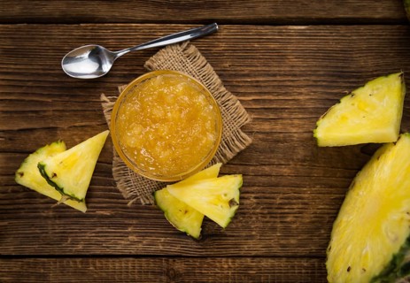 Some homemade Pineapple Jam as detailed close-up shot, selective focus