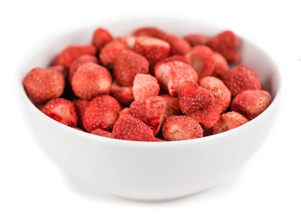 Fresh made Strawberries (dried) isolated on white background, close-up shot