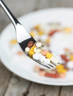 Drugs prepared as meal (close-up shot, selective focus)