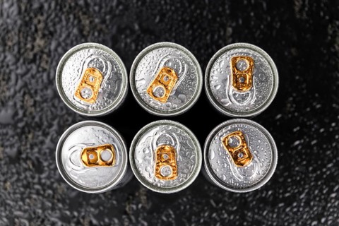 Energy Drinks on a vintage slate slab as detailed close-up shot, selective focus