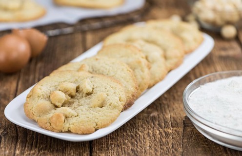 Portion of Macadamia Cookies as detailed close-up shot, selective focus