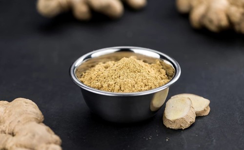 Some healthy Ginger Powder (selective focus, close-up shot)